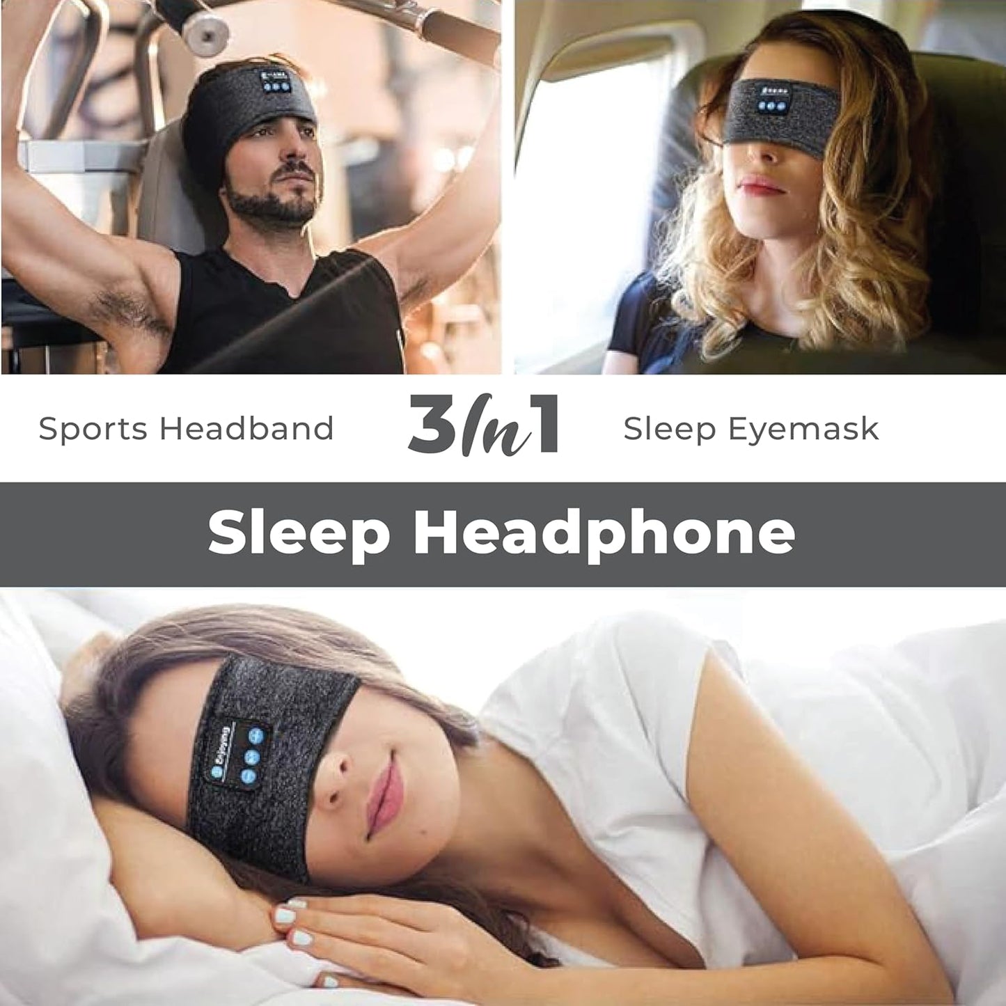 Wireless sleeping Bluetooth headset Grey color
