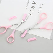 Eyebrow Scissors Eyelash Hair Comb Trimmer Stainless Steel Eyebrows pink / black