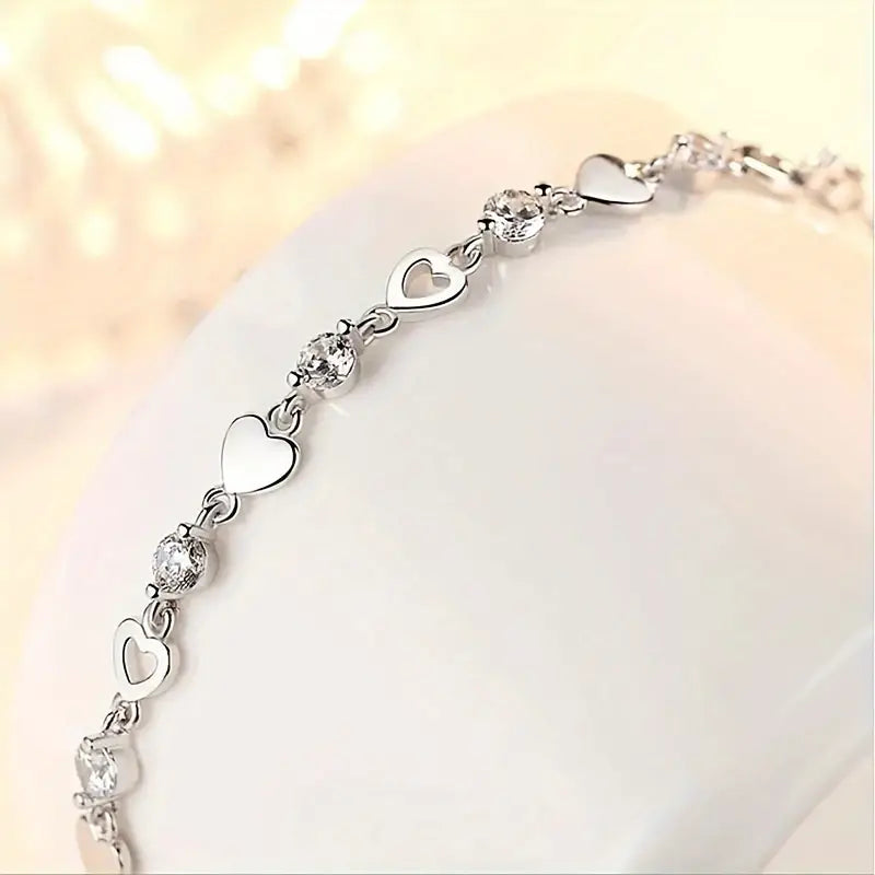 Bracelet Bangle Women Crystal Heart Sterling Silver Jewellery Love Gift UK