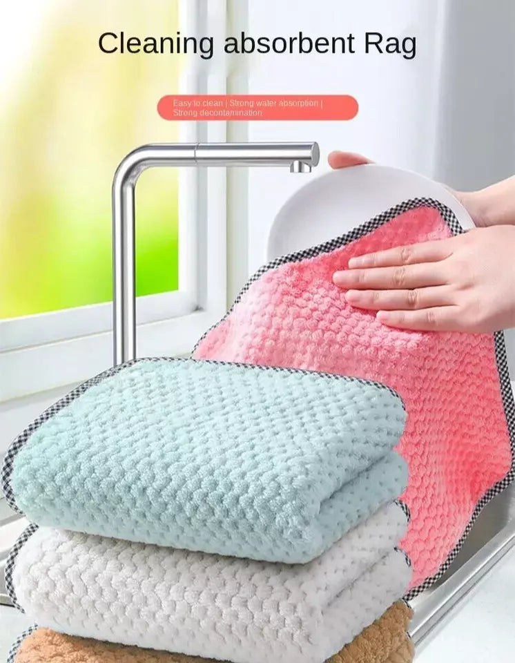 3 × Kitchen towel Rag microfiber dish cloth non-stick oil thickened absorbent