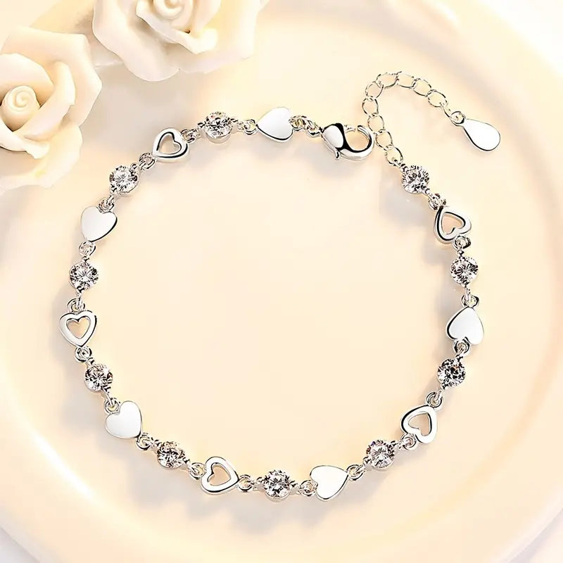 Bracelet Bangle Women Crystal Heart Sterling Silver Jewellery Love Gift UK