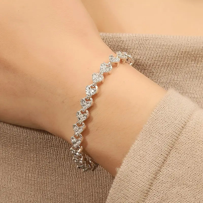 Bracelet Bangle Women Crystal Heart Sterling Silver Jewellery Love Gift UK