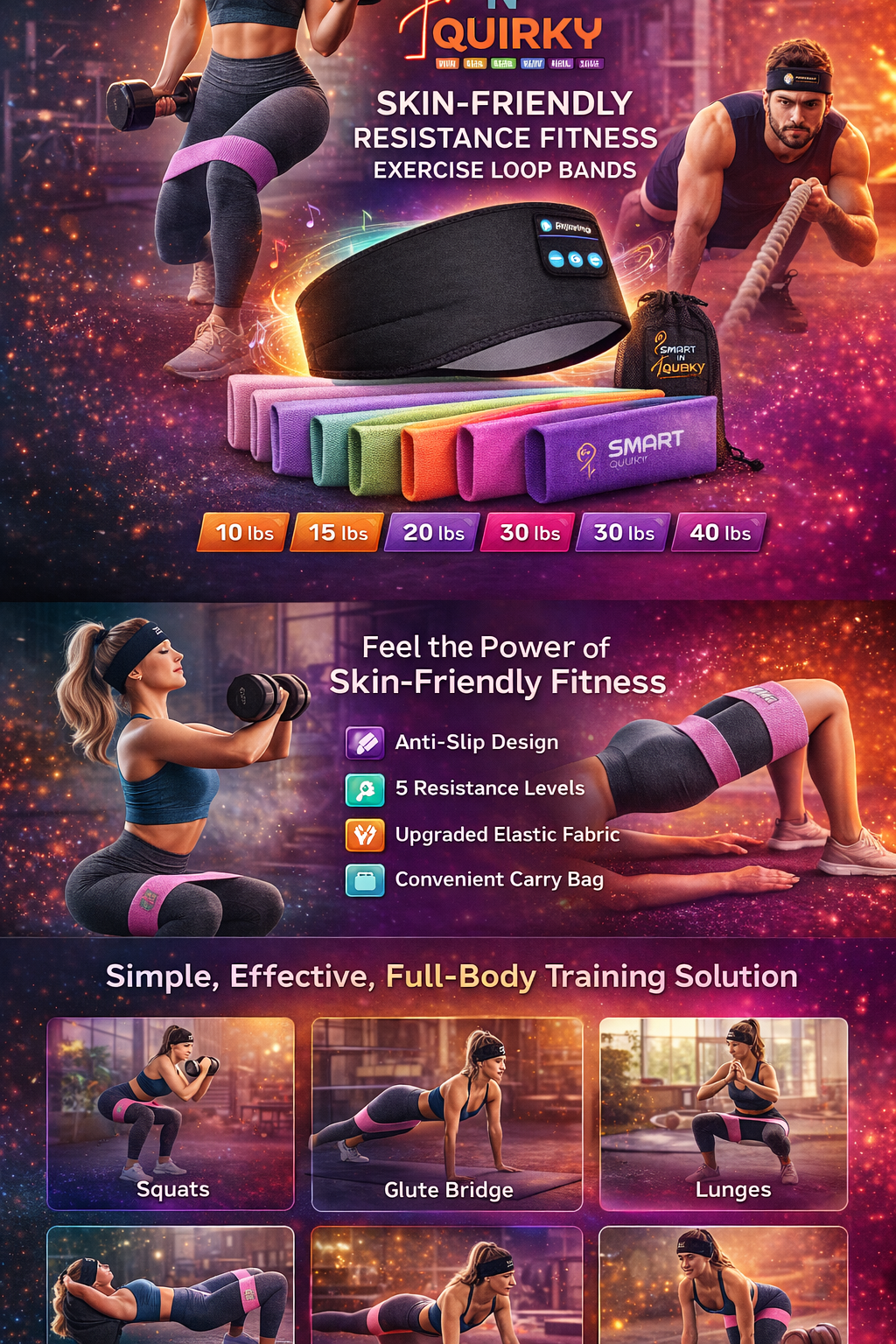 Resistance Loop Bands Set of 5 – Skin-Friendly Fabric Exercise Bands for Strength Training, Yoga, Pilates, Glutes & Home Workouts