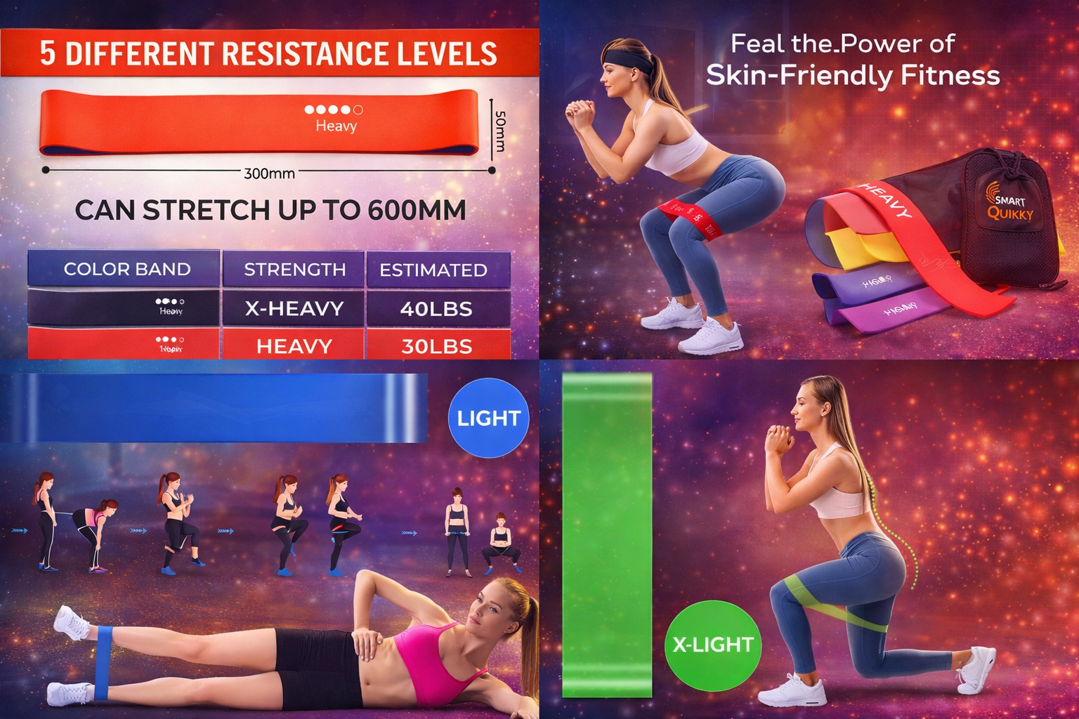 Resistance Loop Bands Set of 5 – Skin-Friendly Fabric Exercise Bands for Strength Training, Yoga, Pilates, Glutes & Home Workouts