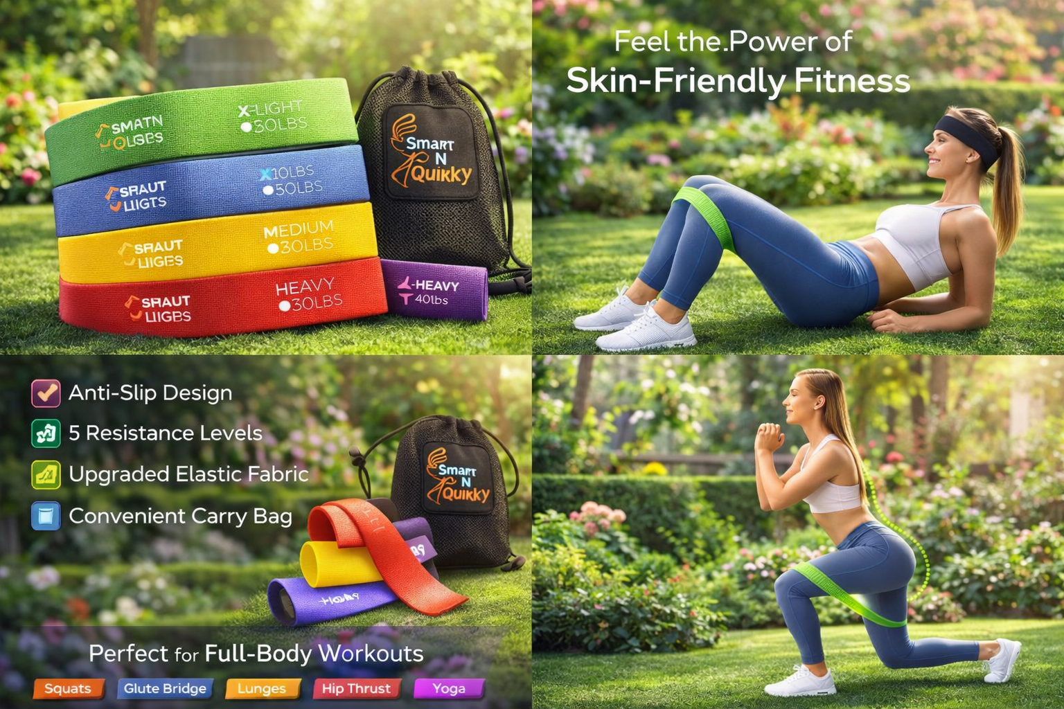 Resistance Loop Bands Set of 5 – Skin-Friendly Fabric Exercise Bands for Strength Training, Yoga, Pilates, Glutes & Home Workouts