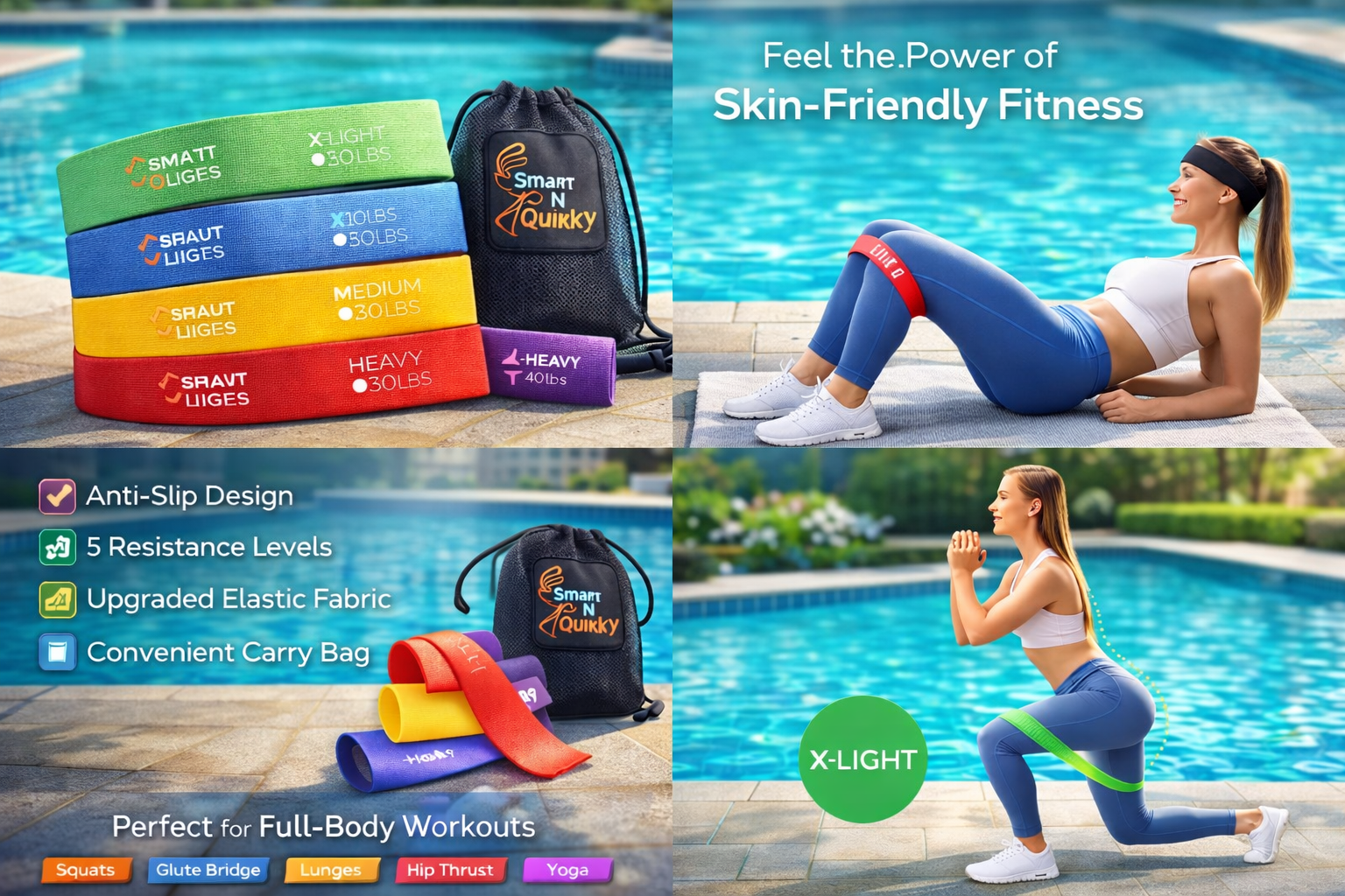 Resistance Loop Bands Set of 5 – Skin-Friendly Fabric Exercise Bands for Strength Training, Yoga, Pilates, Glutes & Home Workouts