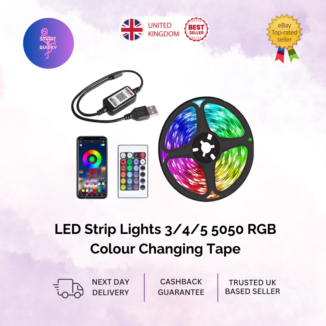 LED Strip Lights 3/4/5 5050 RGB Colour Changing Tape Cabinet Kitchen Lighting UK