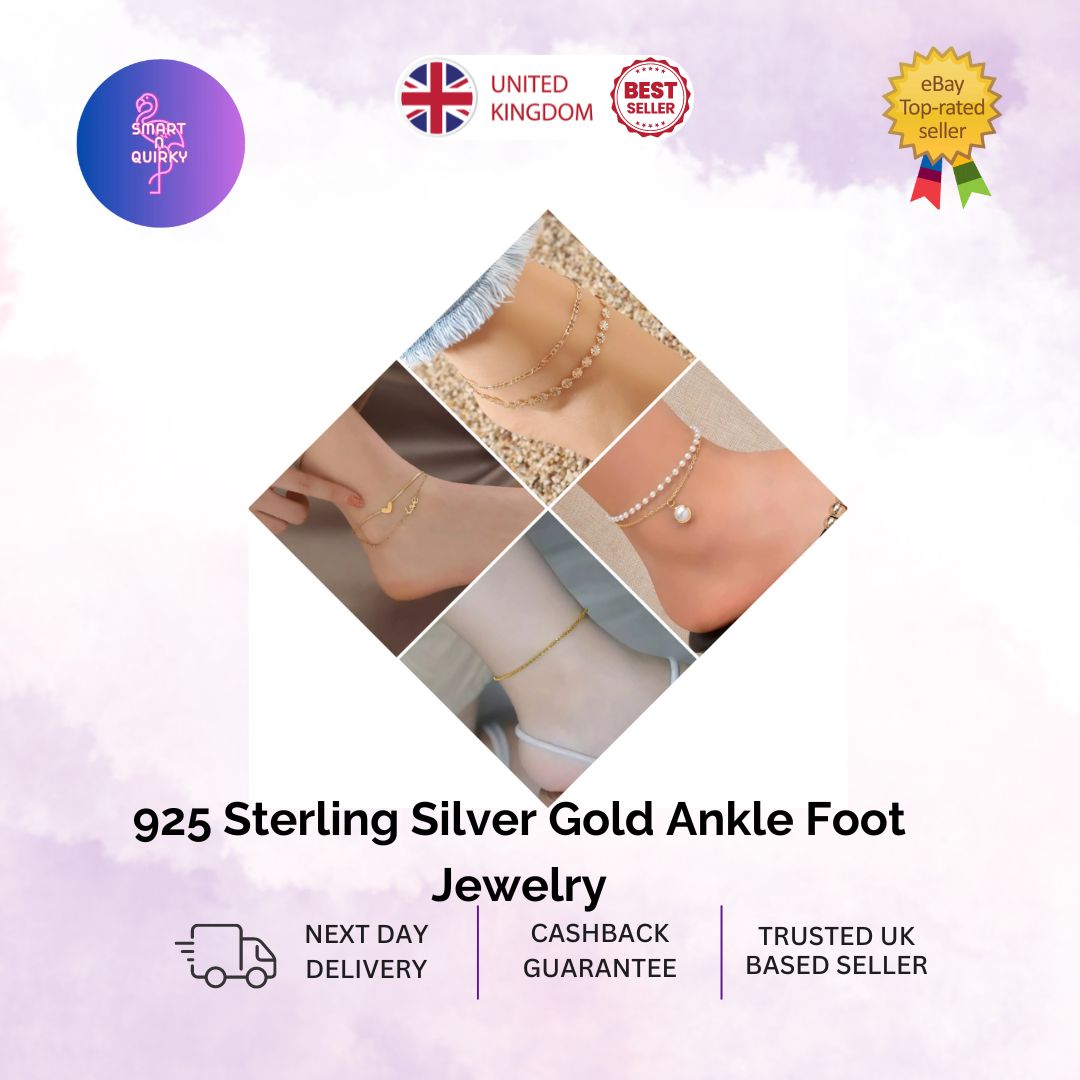 Women Anklet Bracelet Chain 925 Sterling Silver Gold Ankle Foot Jewelry Gifts UK