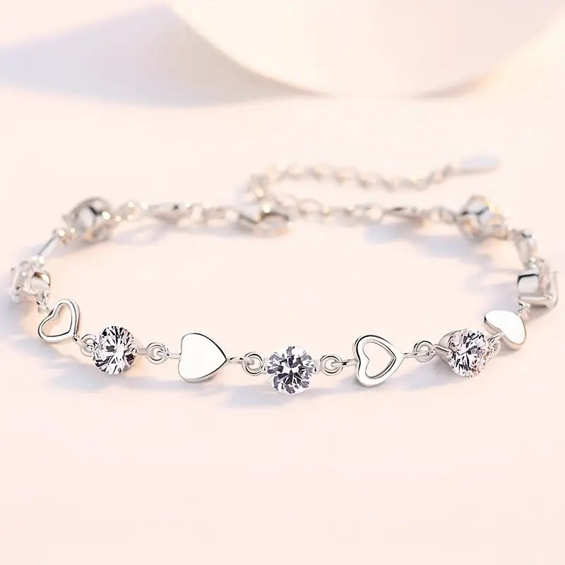 Bracelet Bangle Women Crystal Heart Sterling Silver Jewellery Love Gift UK