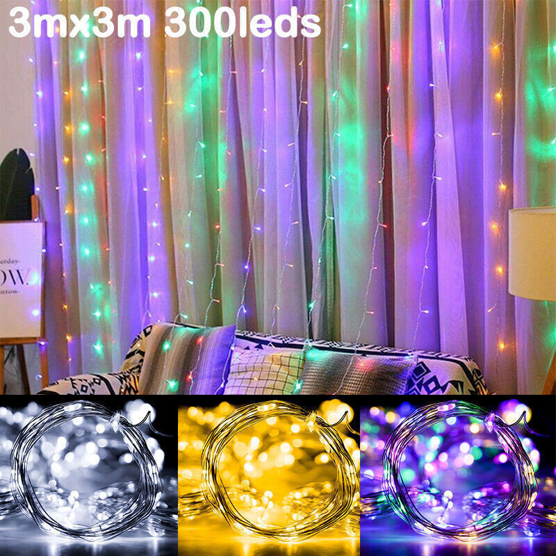 300 LED Curtain Fairy Lights String Indoor/Outdoor Wedding Wall Decoration