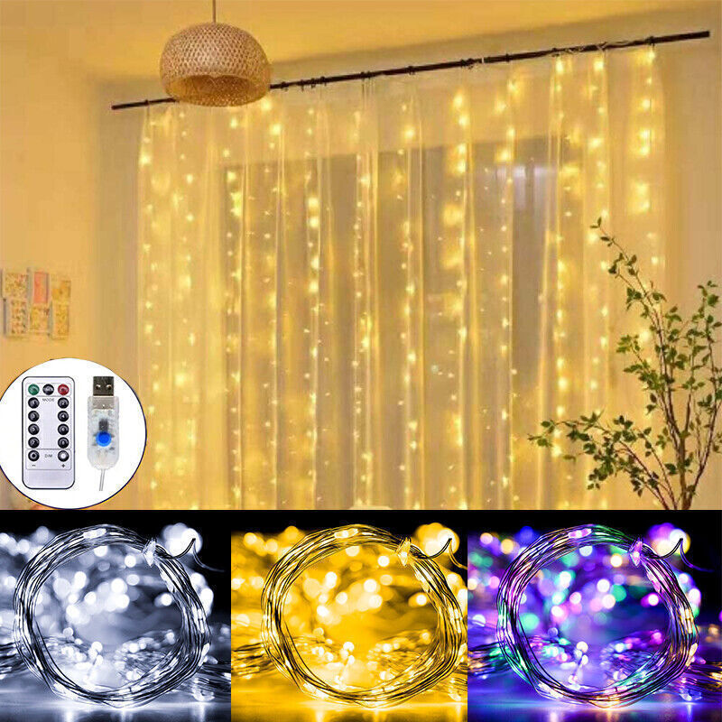 300 LED Curtain Fairy Lights String Indoor/Outdoor Wedding Wall Decoration